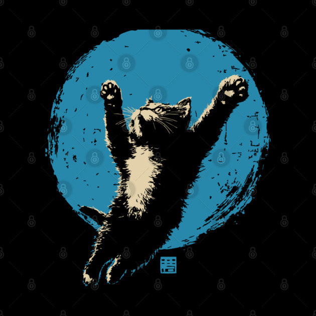 Ukiyo-e Jumping Cat - Japanese Full Moon Neko by TuncGK