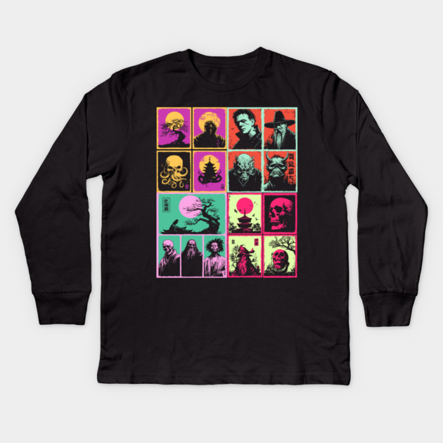 Ultimate Monster Mash - Horror and Fantasy Pattern Kids Long Sleeve T-Shirt by TuncGK