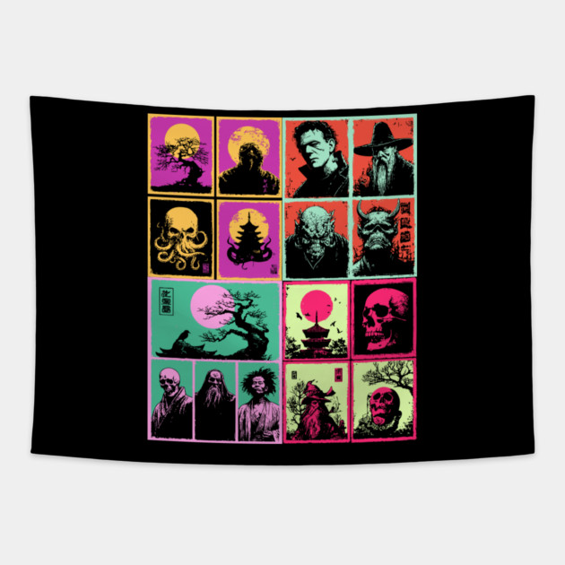 Ultimate Monster Mash - Horror and Fantasy Pattern Tapestry by TuncGK