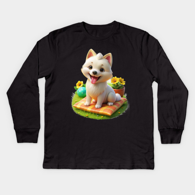 Cute Maltese Pomeranian Mix Adorable Maltipom Dog Graphic Kids Long Sleeve T-Shirt by IamActiveDog