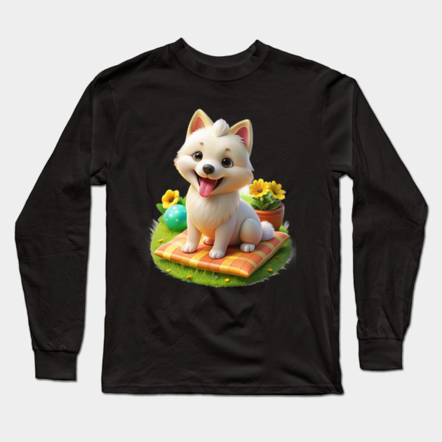 Cute Maltese Pomeranian Mix Adorable Maltipom Dog Graphic Long Sleeve T-Shirt by IamActiveDog