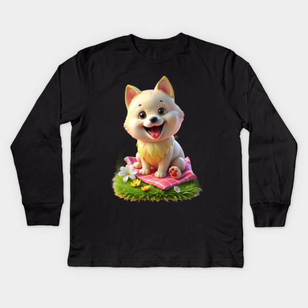 Cute Maltese Pomeranian Mix Graphic | Adorable Maltipom Dog Design Kids Long Sleeve T-Shirt by IamActiveDog