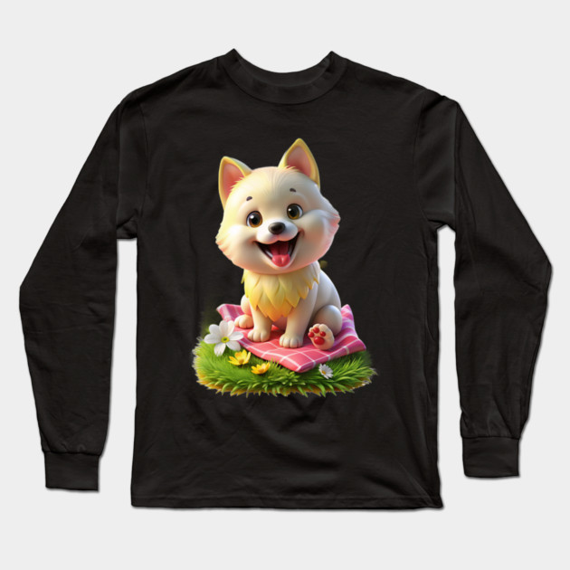 Cute Maltese Pomeranian Mix Graphic | Adorable Maltipom Dog Design Long Sleeve T-Shirt by IamActiveDog