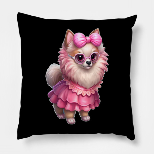 Glam Pomeranian in Pink – Whimsical Dog Art Pillow by IamActiveDog