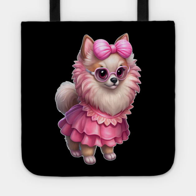 Glam Pomeranian in Pink – Whimsical Dog Art Tote by IamActiveDog