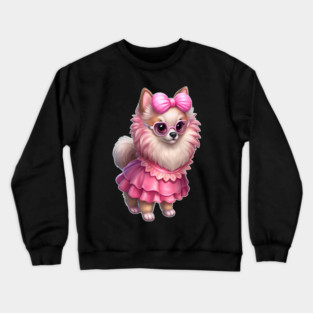 Glam Pomeranian in Pink – Whimsical Dog Art Crewneck Sweatshirt