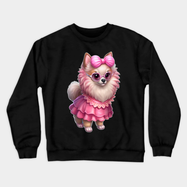 Glam Pomeranian in Pink – Whimsical Dog Art Crewneck Sweatshirt by IamActiveDog