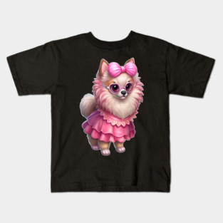 Glam Pomeranian in Pink – Whimsical Dog Art Kids T-Shirt