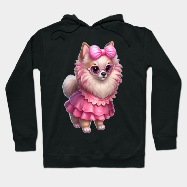 Glam Pomeranian in Pink – Whimsical Dog Art Hoodie by IamActiveDog