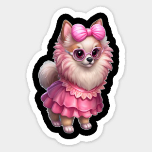 Glam Pomeranian in Pink – Whimsical Dog Art Sticker