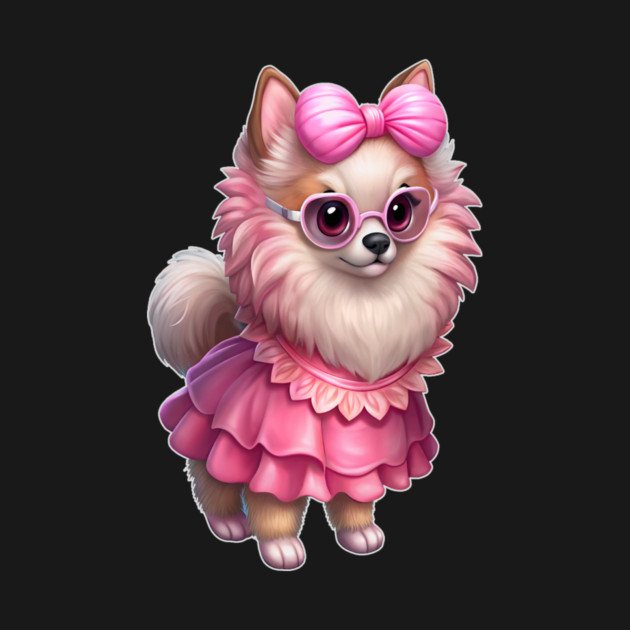 Glam Pomeranian in Pink – Whimsical Dog Art by IamActiveDog