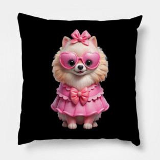 Pink Pomeranian Vibes – Whimsical Dog Illustration Pillow
