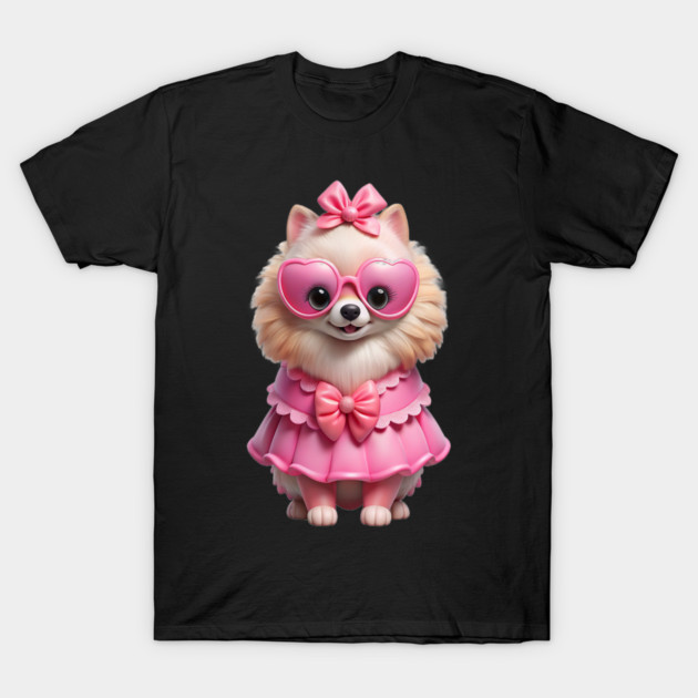 Pink Pomeranian Vibes – Whimsical Dog Illustration T-Shirt by IamActiveDog