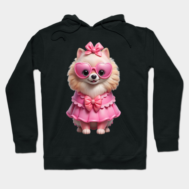 Pink Pomeranian Vibes – Whimsical Dog Illustration Hoodie by IamActiveDog
