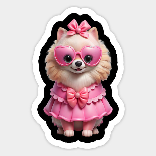 Pink Pomeranian Vibes – Whimsical Dog Illustration Sticker by IamActiveDog