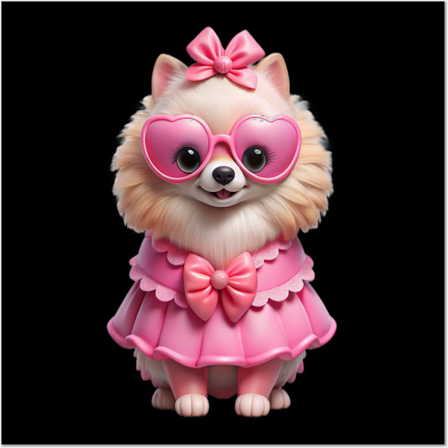 Pink Pomeranian Vibes – Whimsical Dog Illustration Wall Art by IamActiveDog