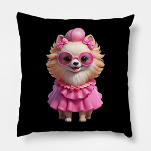 Fashion Pup in Pink – Adorable Pomeranian Art Pillow