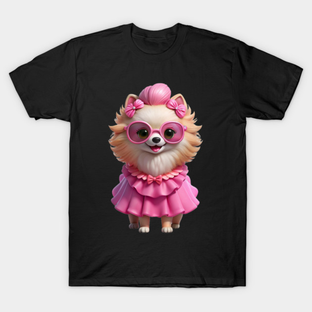 Fashion Pup in Pink – Adorable Pomeranian Art T-Shirt by IamActiveDog