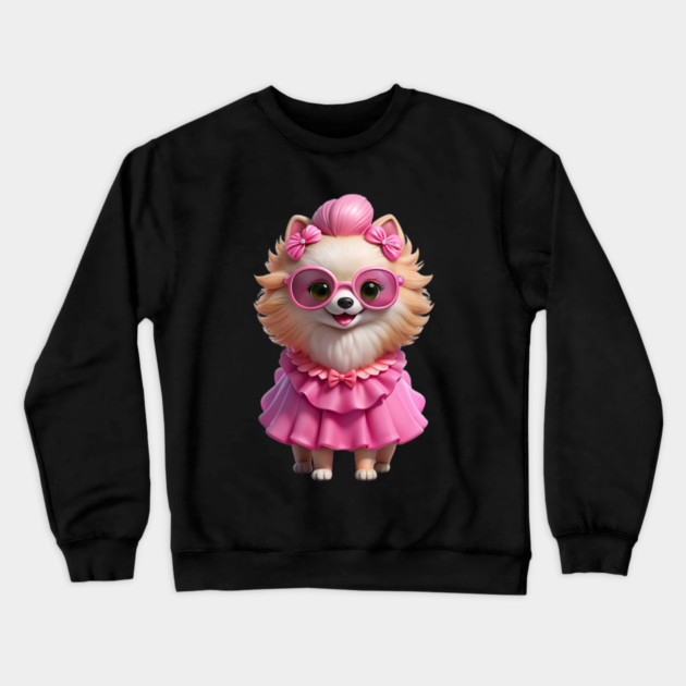 Fashion Pup in Pink – Adorable Pomeranian Art Crewneck Sweatshirt by IamActiveDog