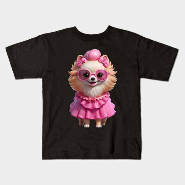 Fashion Pup in Pink – Adorable Pomeranian Art Kids T-Shirt by IamActiveDog