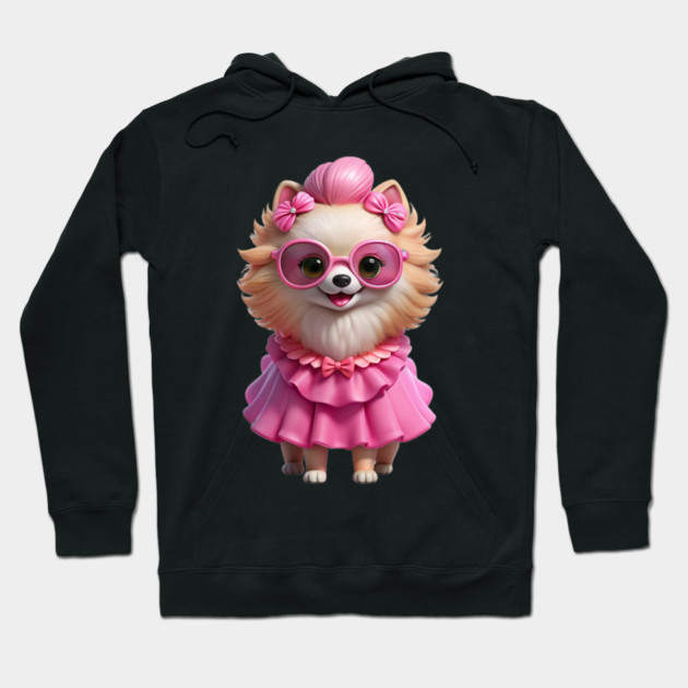 Fashion Pup in Pink – Adorable Pomeranian Art Hoodie by IamActiveDog