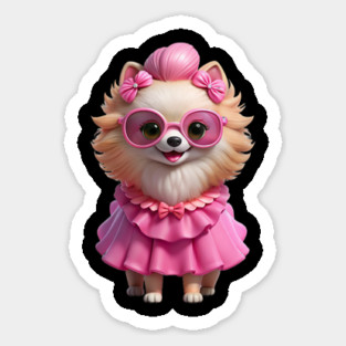 Fashion Pup in Pink – Adorable Pomeranian Art Sticker