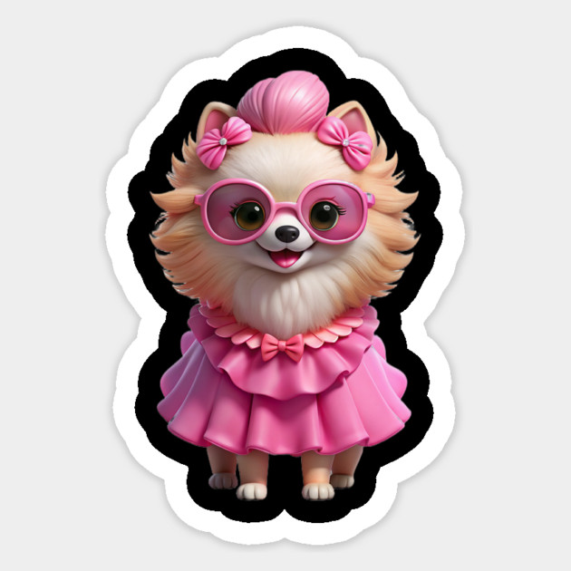 Fashion Pup in Pink – Adorable Pomeranian Art Sticker by IamActiveDog