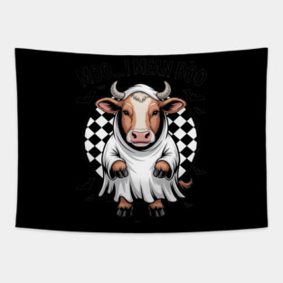 Moo I Mean Boo Ghost Highland Cow Halloween Spooky Season Tapestry