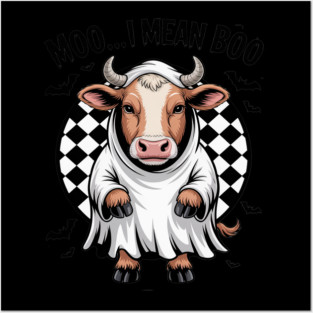 Moo I Mean Boo Ghost Highland Cow Halloween Spooky Season Posters and Art