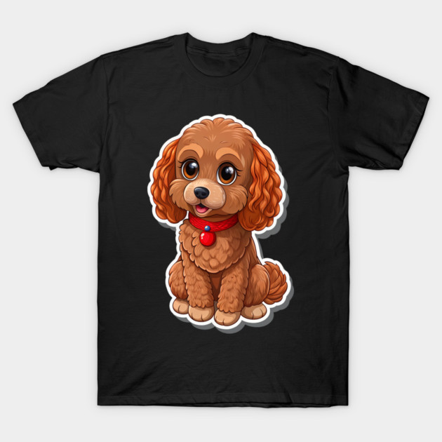 Kawaii Poodle – Fluffy Brown Dog with Red Leash & Big Eyes T-Shirt by IamActiveDog
