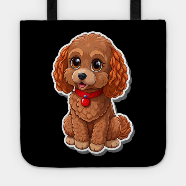 Kawaii Poodle – Fluffy Brown Dog with Red Leash & Big Eyes Tote by IamActiveDog