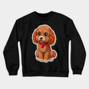 Kawaii Poodle – Fluffy Brown Dog with Red Leash & Big Eyes Crewneck Sweatshirt