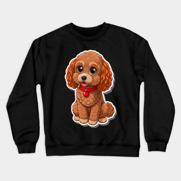 Kawaii Poodle – Fluffy Brown Dog with Red Leash & Big Eyes Crewneck Sweatshirt by IamActiveDog