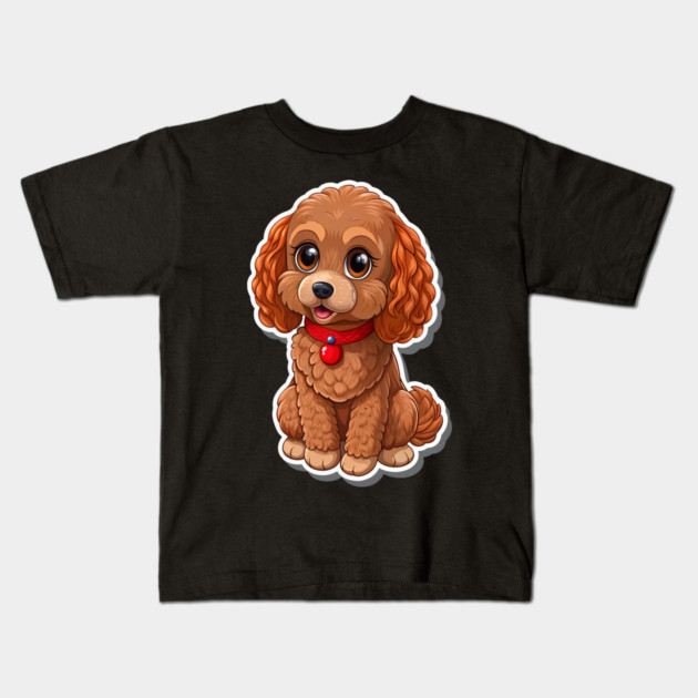 Kawaii Poodle – Fluffy Brown Dog with Red Leash & Big Eyes Kids T-Shirt by IamActiveDog
