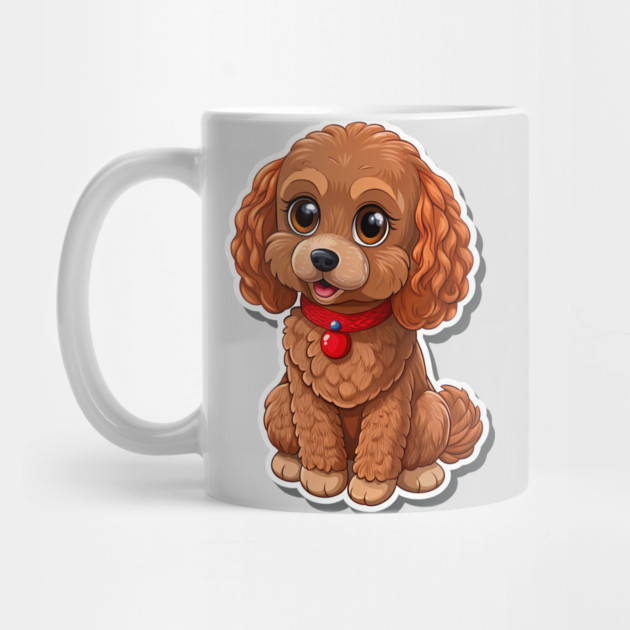 Kawaii Poodle – Fluffy Brown Dog with Red Leash & Big Eyes by IamActiveDog