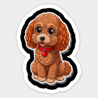 Kawaii Poodle – Fluffy Brown Dog with Red Leash & Big Eyes Magnet