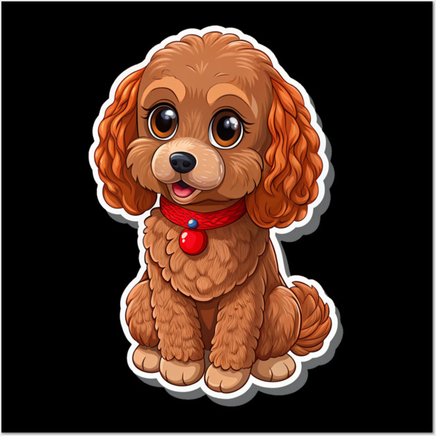 Kawaii Poodle – Fluffy Brown Dog with Red Leash & Big Eyes Wall Art by IamActiveDog