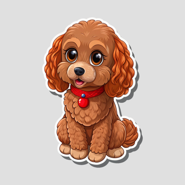 Kawaii Poodle – Fluffy Brown Dog with Red Leash & Big Eyes by IamActiveDog