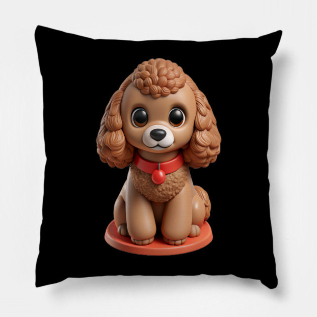 Brown Toy Poodle Sitting with Leash in Garden Scene Pillow by IamActiveDog