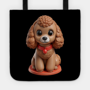 Brown Toy Poodle Sitting with Leash in Garden Scene Tote