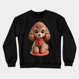 Brown Toy Poodle Sitting with Leash in Garden Scene Crewneck Sweatshirt