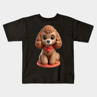 Brown Toy Poodle Sitting with Leash in Garden Scene Kids T-Shirt