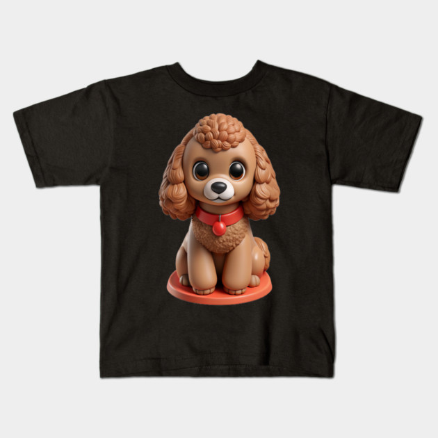 Brown Toy Poodle Sitting with Leash in Garden Scene Kids T-Shirt by IamActiveDog