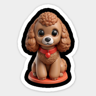 Brown Toy Poodle Sitting with Leash in Garden Scene Magnet