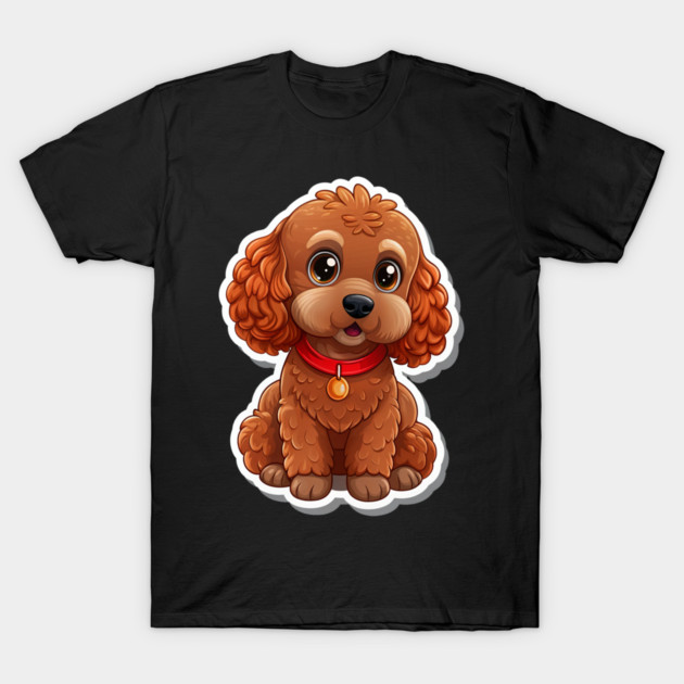 Fluffy Toy Poodle Sticker – Cute Brown Dog with Red Leash for Pet Lovers T-Shirt by IamActiveDog
