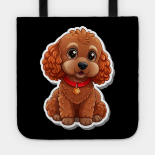 Fluffy Toy Poodle Sticker – Cute Brown Dog with Red Leash for Pet Lovers Tote