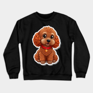 Fluffy Toy Poodle Sticker – Cute Brown Dog with Red Leash for Pet Lovers Crewneck Sweatshirt