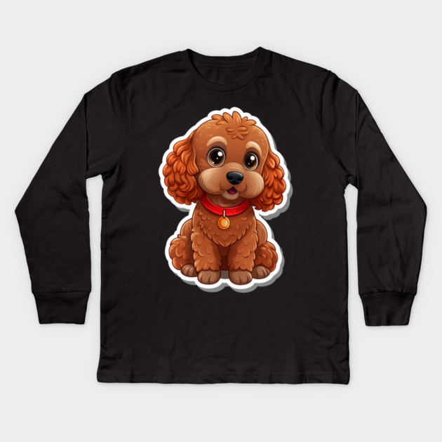 Fluffy Toy Poodle Sticker – Cute Brown Dog with Red Leash for Pet Lovers Kids Long Sleeve T-Shirt by IamActiveDog