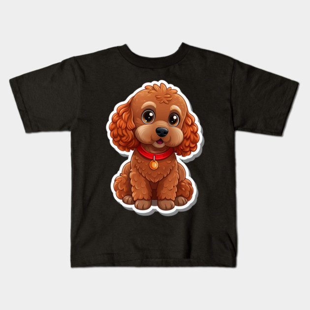 Fluffy Toy Poodle Sticker – Cute Brown Dog with Red Leash for Pet Lovers Kids T-Shirt by IamActiveDog