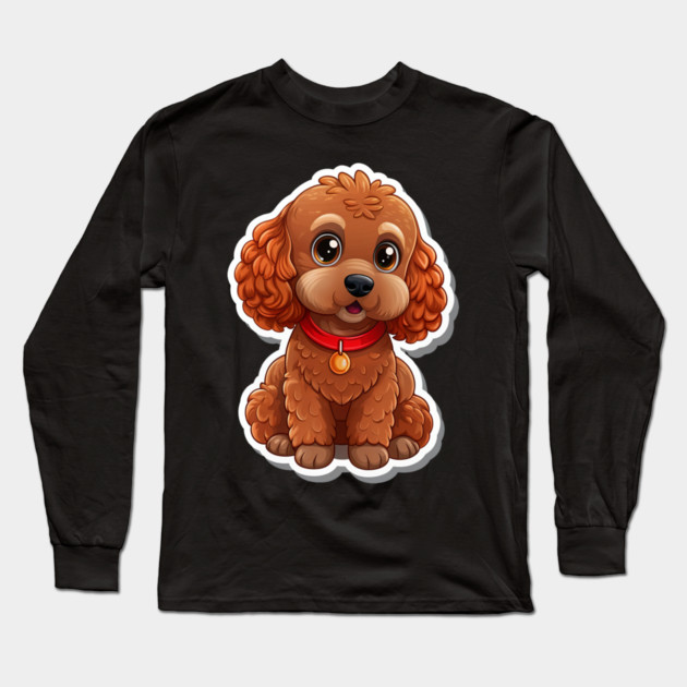 Fluffy Toy Poodle Sticker – Cute Brown Dog with Red Leash for Pet Lovers Long Sleeve T-Shirt by IamActiveDog